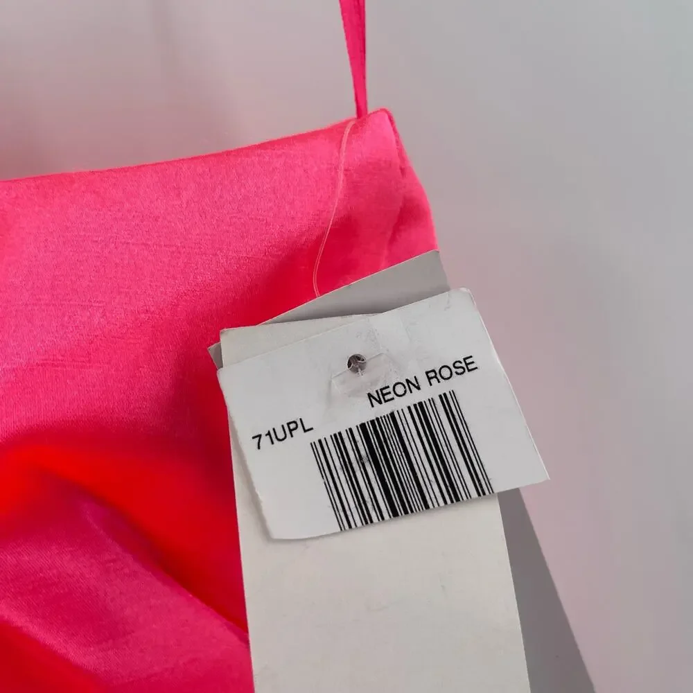 FRENCH CONNECTION Dress Size 6 Adaline Satin One Shoulder Midi Neon Pink NWT